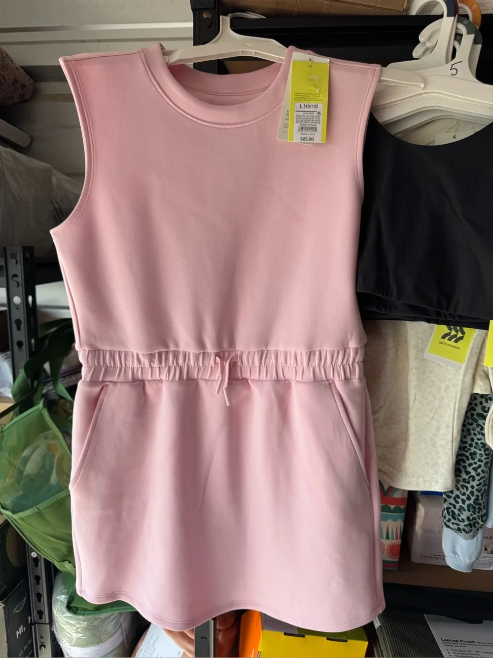 Girls' Pink Sleeveless Drawstring Waist Dress